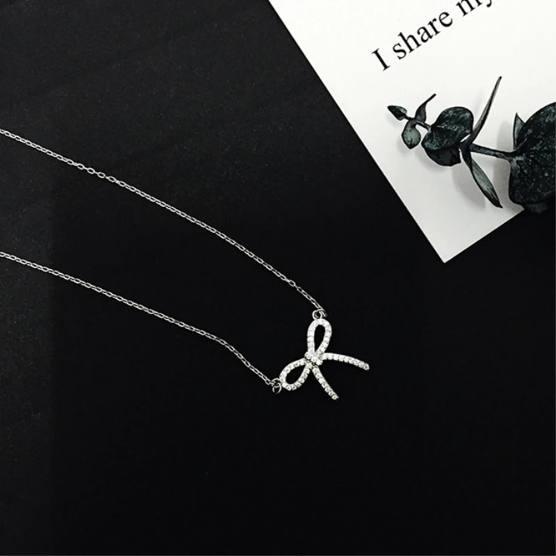 Женское колье из серебра 925 пробы с бантом и цепочкой до ключиц|Подвески| |