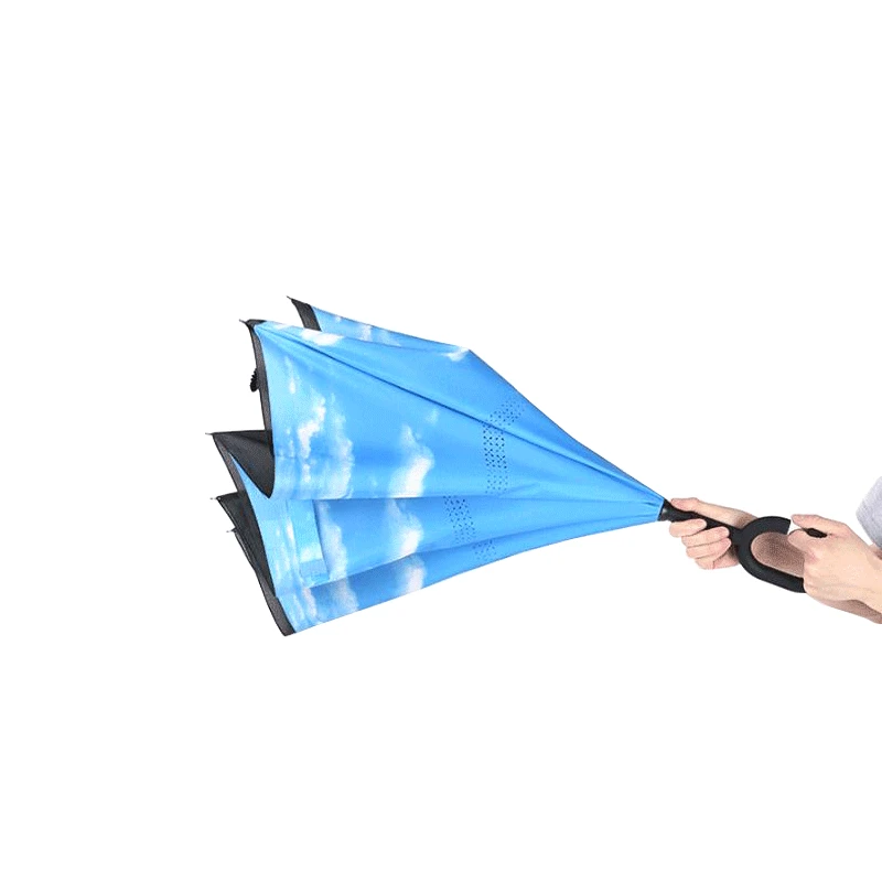 Reverse Umbrellas For Double Layer Umbrella Cloth Inverted Bumbershoot Shape Handle Windproof Long Rain Gear | Дом и сад