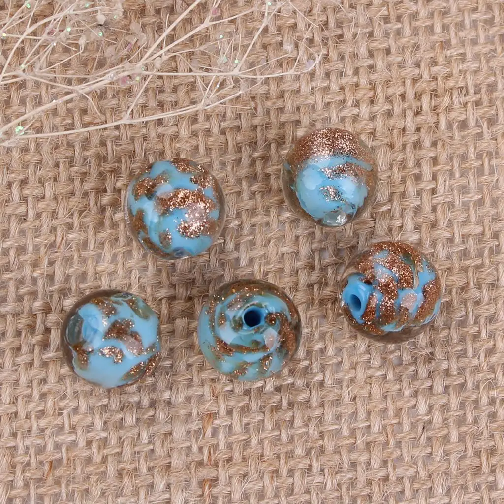 Стеклянные бусины Lampwork круглые черные блестки около 12 мм(4/") Диаметр, отверстие: около 2,2 мм, 10 шт