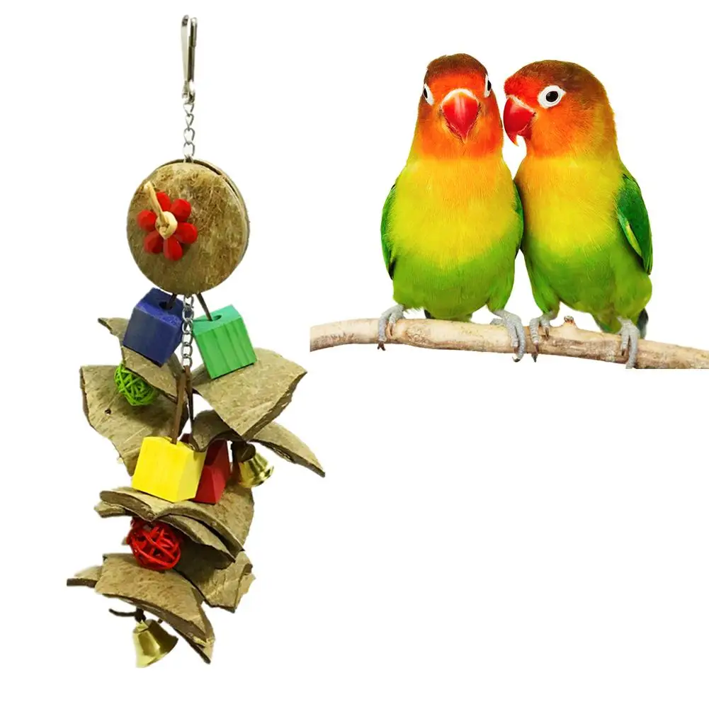 Parakeet жевательная игрушка попугай Кокосовая оболочка для кусания зубов шлифовка