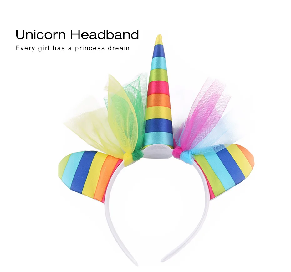 Повязка на голову Единорог Рог радуги Цвет вуаль Необычные платья аксессуары для