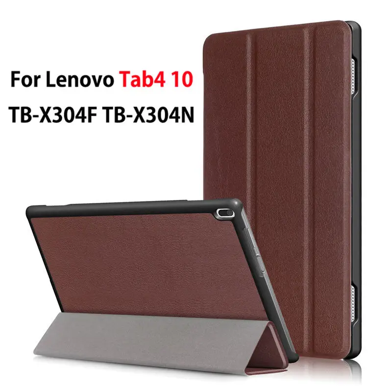 Чехол для lenovo TAB4 Tab 4 10 TB-X304L TB-X304F TB-X304N 10," Smart Cover Чехол Funda PU раскладной стенд кожи в виде ракушки+ Защитная пленка на экран+ подставка для ручек - Цвет: Brown