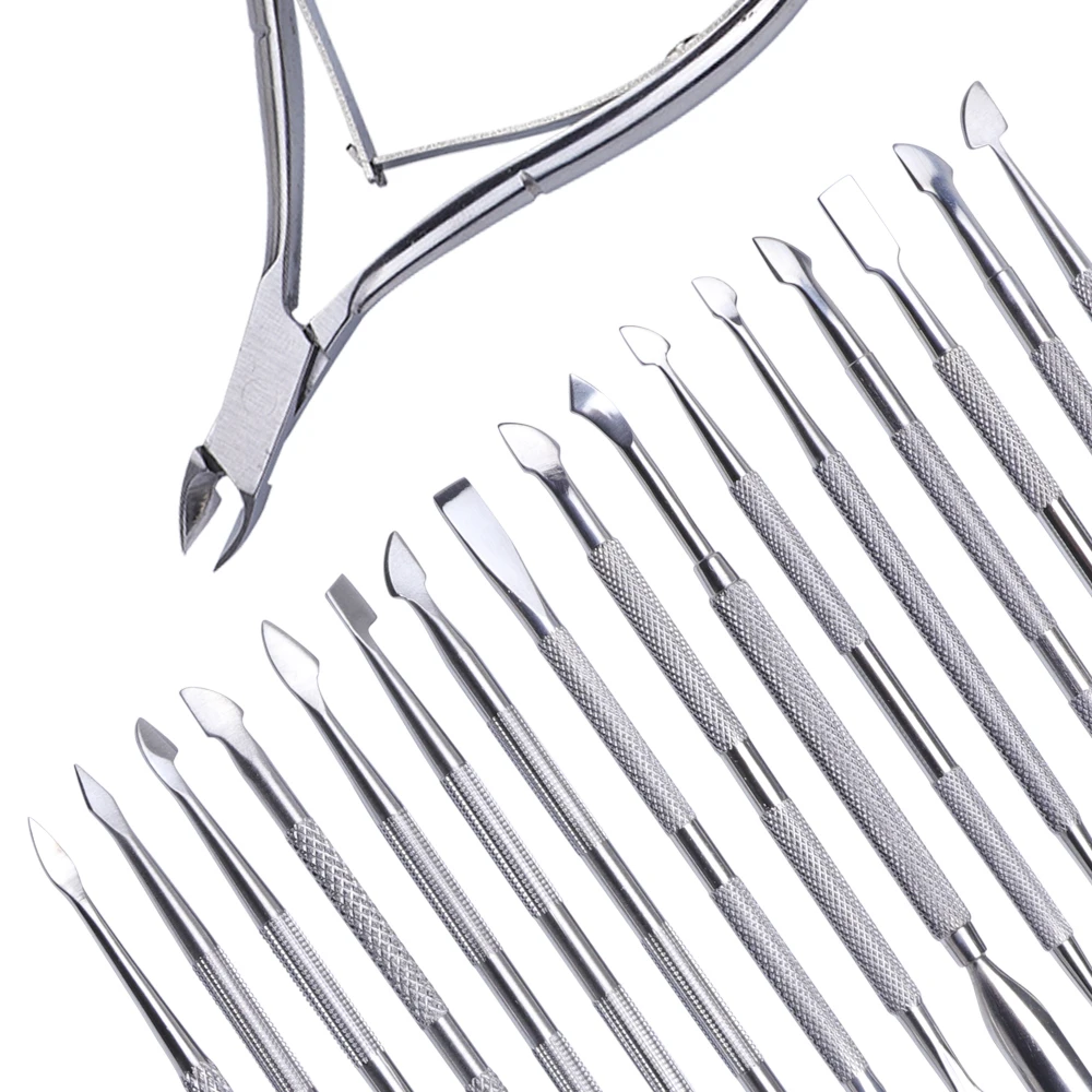 

1pcs Stainless Steel Nail Cuticle Pusher Dead Skin UV Gel Polish Remover Cutter 17 Type Double Side Nail Art Manicure Tool TRA17