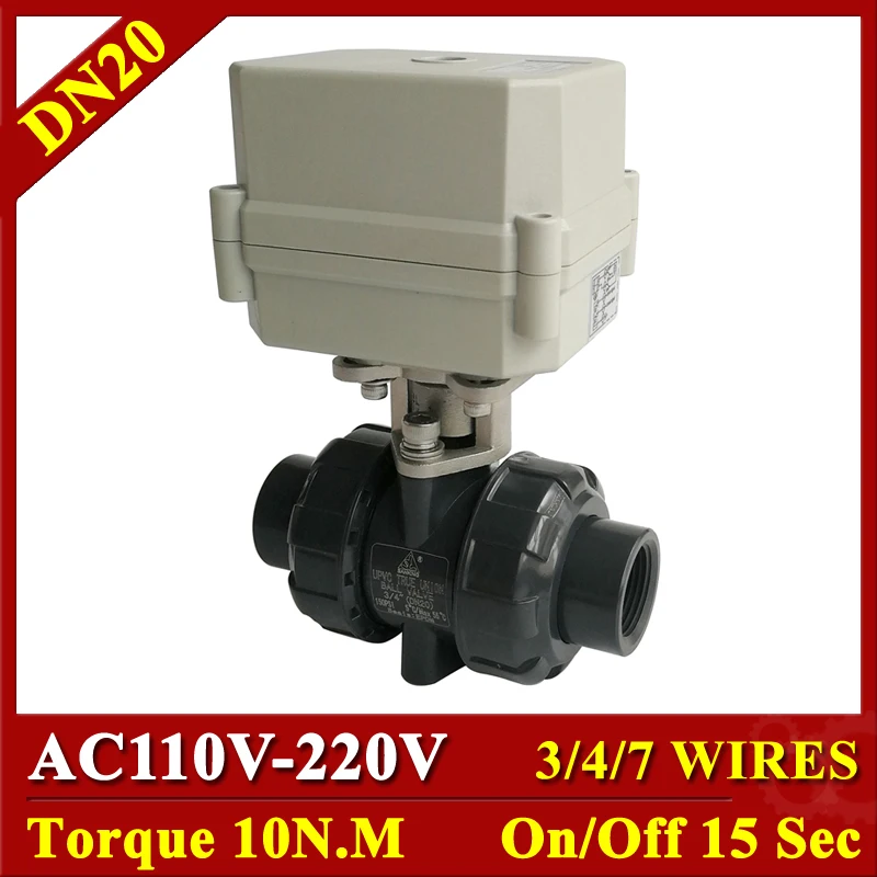 

Tsai Fan PVC 3/4" Electric 2 Way Ball Valve AC110-230V 3/4/7 Wires DN20 Motorized Ball Valve For Water Treatment HVAC