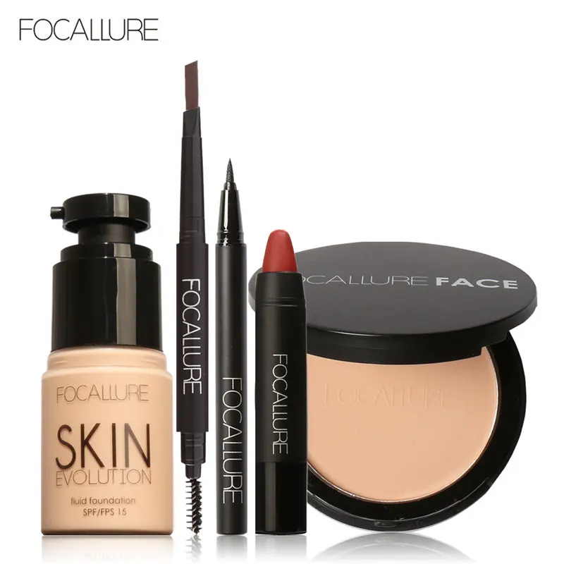 FOCALLURE Makup набор инструментов 8 шт. должны иметь косметику, включая подводку для глаз, пудру, карандаш для бровей, тональный крем, помада, ручка - Цвет: 20008 10