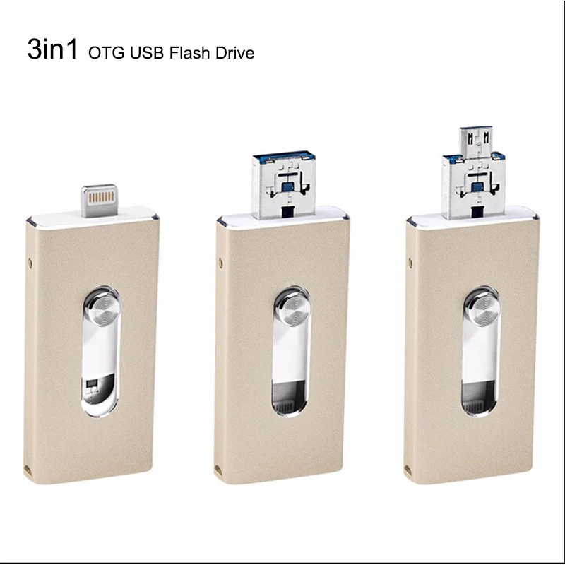 3in1 OTG USB Flash Drive 8GB 16GB 32GB 64GB 128GB Pen drive For iphone 8 7 Plus 6 6s 5S ipad storage memory stick Pendrive | Компьютеры и