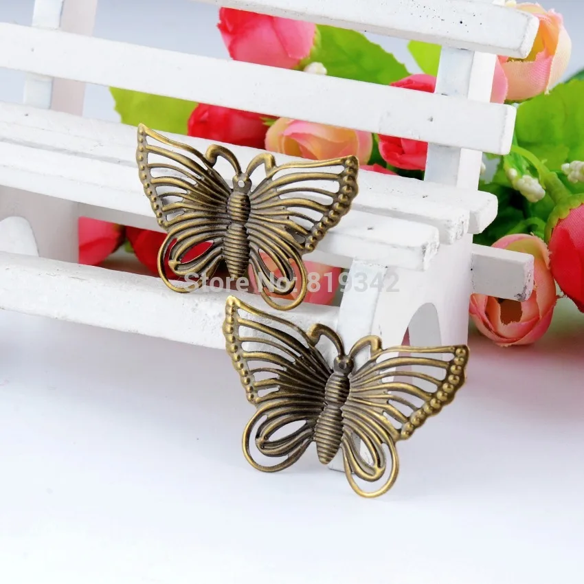 

Retail 10Pcs Antique Bronze Filigree Butterfly Decoration DIY Wraps Connectors Embellishments Findings 4.3x2.8cm