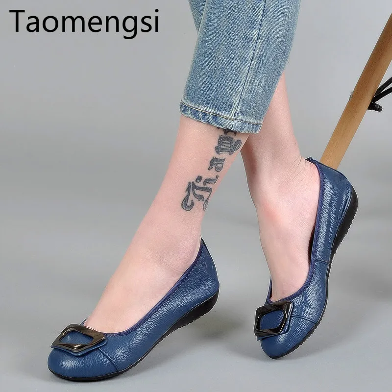 Женские кожаные туфли на плоской подошве Taomengsi синие большие размеры 34 | Отзывы и видеообзор