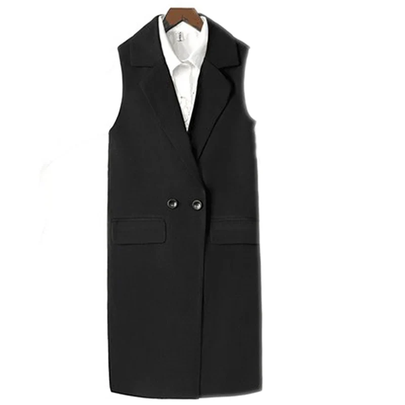 Весна осень элегантные женские длинные черные жилеты 2018 Новое поступление