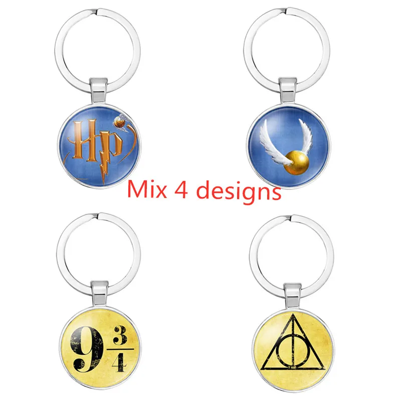 Mix 4 designs Волшебный школьный значок с эмблемой пуффендуй брелок со стеклянным кабошоном держатель для ключей для женщин/мужчин - Цвет: Mix 4 designs