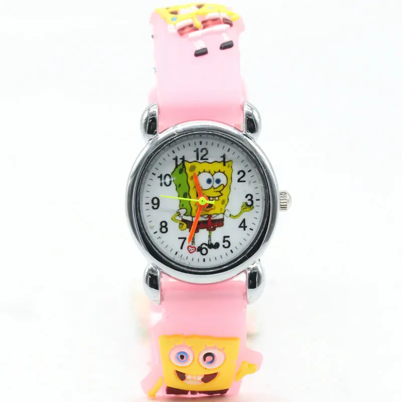 1 шт Новое поступление 3D Мультфильм силиконовый ремешок Детские часы SpongeBob часы - Цвет: Розовый