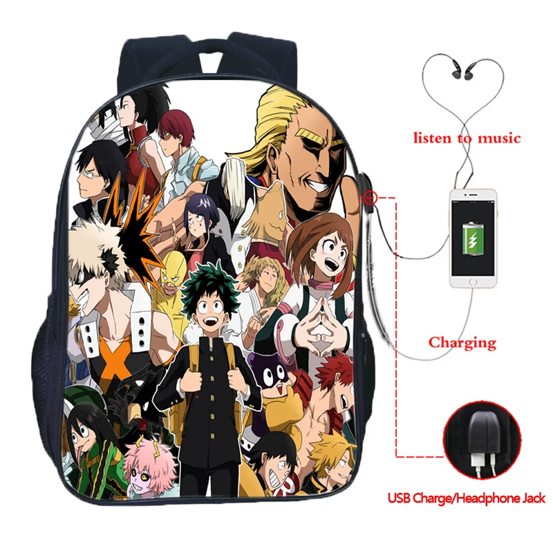 Рюкзак Boku No Hero Academia My школьный рюкзак для мальчиков и девочек с usb зарядкой модный