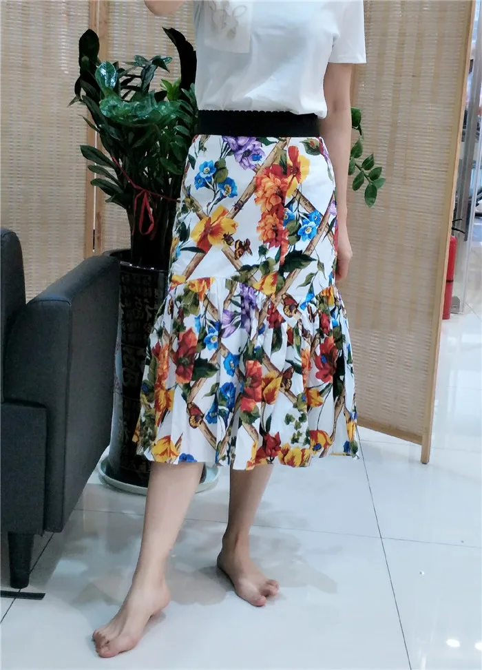 

Женская шифоновая юбка-годе, Повседневная облегающая юбка до колен с цветочным принтом и бабочками, белого/абрикосового/синего цвета, больш...