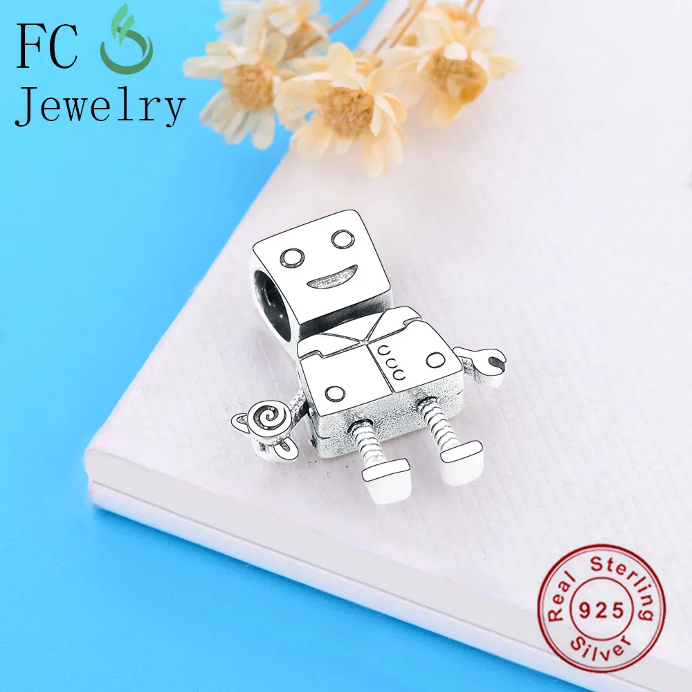 

Fit Original Charms Bracelet New Authentic Silver 925 Romantic Robot With Rose Flower Beads Making Valentine's Day Gifts