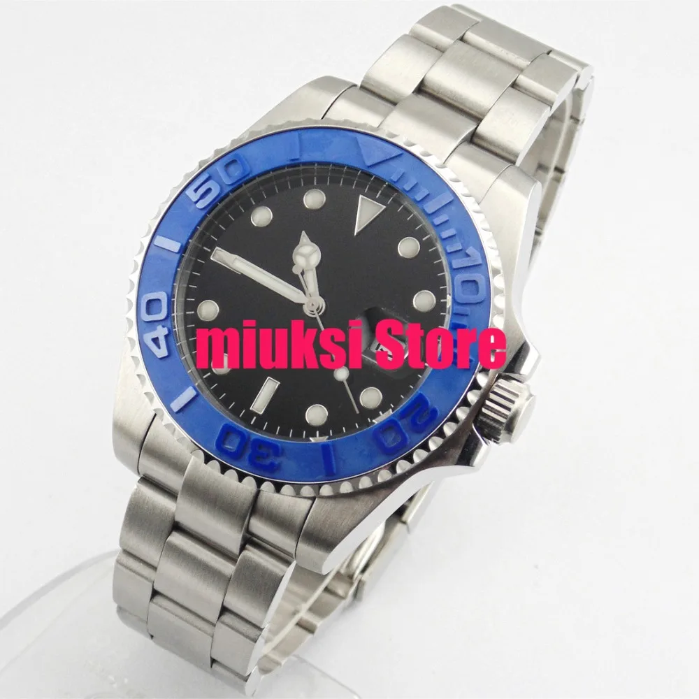 43 мм Автоматическая Дата День окна стерильный черный циферблат сапфировое