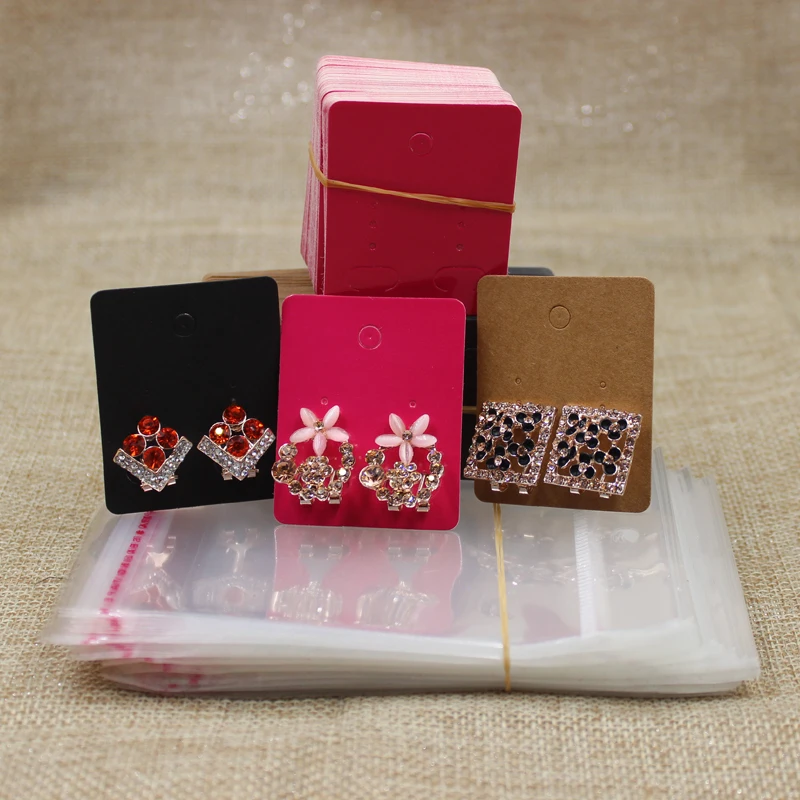 5*4 см крафт/розовый/черный цвет пустая бумага карта для серег 100 шт. + oppbag ювелирных