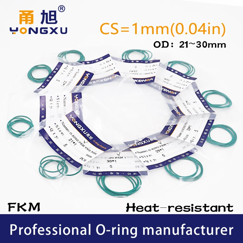 10 шт./лот Green FKM фтор резиновые уплотнительные кольца 1 мм OD21/22/23/24/25/26/27/28/29/30*1