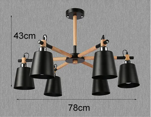 Black 6 lights Скандинавский минималистичный металлический и деревянный кронштейн люстра E27 цветные люстры для кухни гостиной спальни кабинета - Цвет корпуса: Black 6 lights