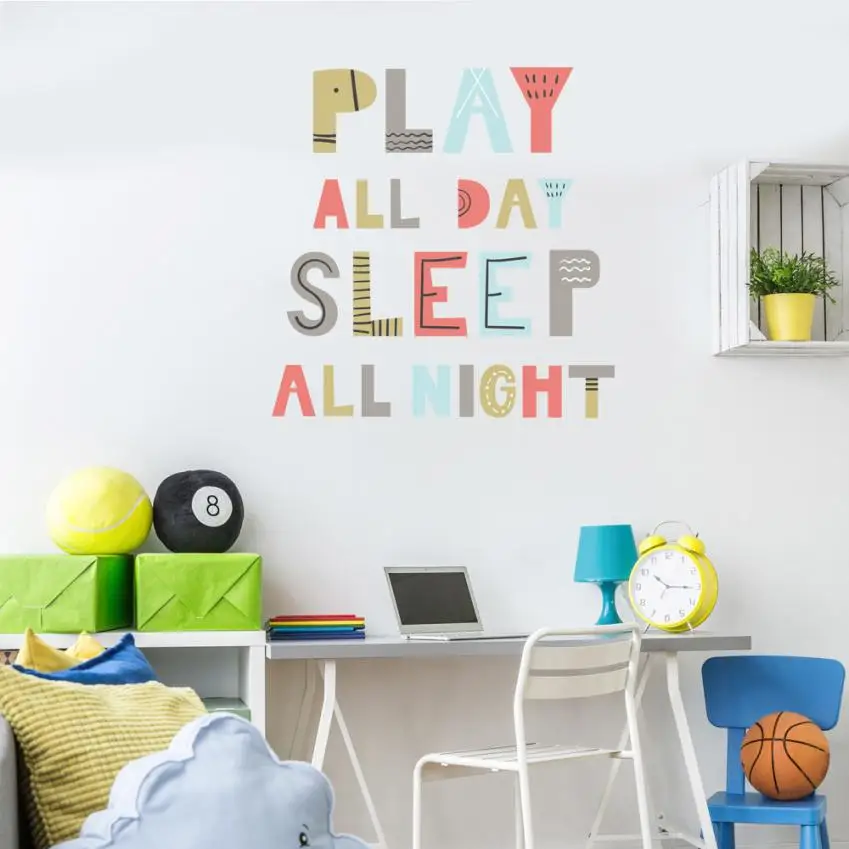 Home Decor играть весь день спать всю ночь Съемный Книги по искусству винил росписи