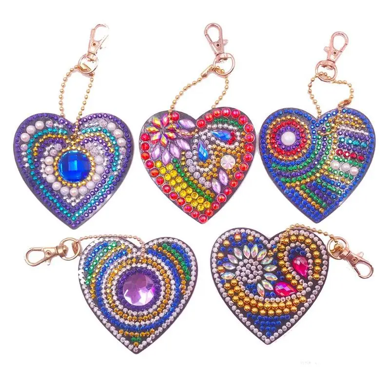 1-6 PCS DIY Full 5D Diamond Keychain Special Shaped Diamond Painting Heart Animal Car Keychain Embroidery Women Bag Key Chain 2