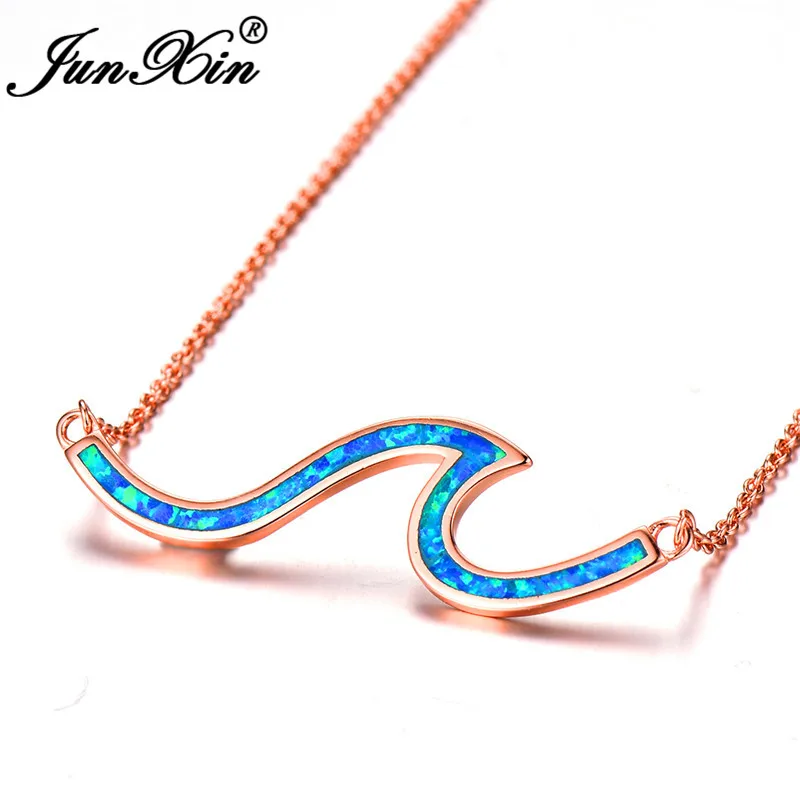 Boho женский волнистый стиль Подвески ожерелье s модное 925 пробы Серебряное колье ожерелье Синий Белый огненный опал ожерелье s для женщин