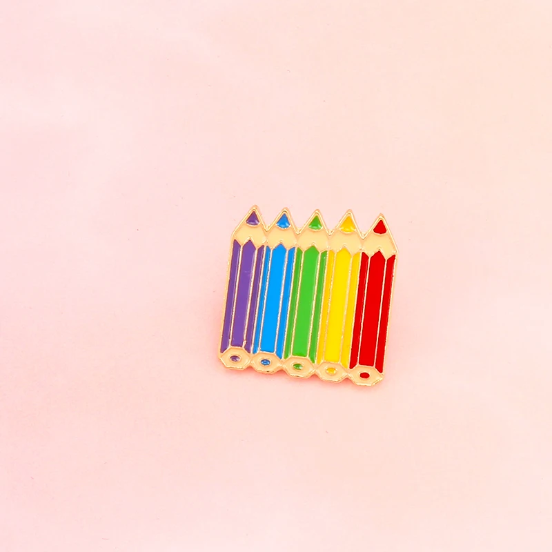 Цветные карандаши эмалированные булавки радужные детство Милая женская брошь