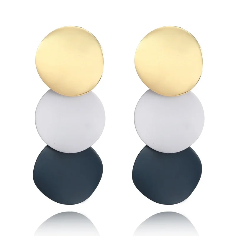 Модные геометрические круглые серьги с цветным мозаичным диском для