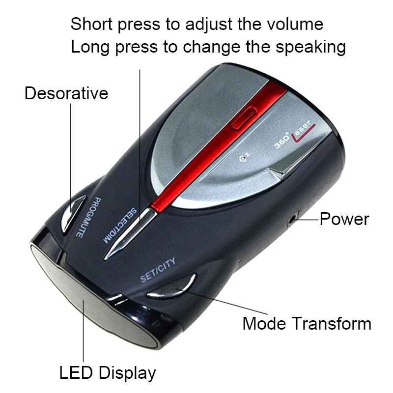 Portable 360 Degree Voice System Auto Radar Detectors Anti Police Safety Full 16 Band LED Display Alert Warning Detection | Автомобили и