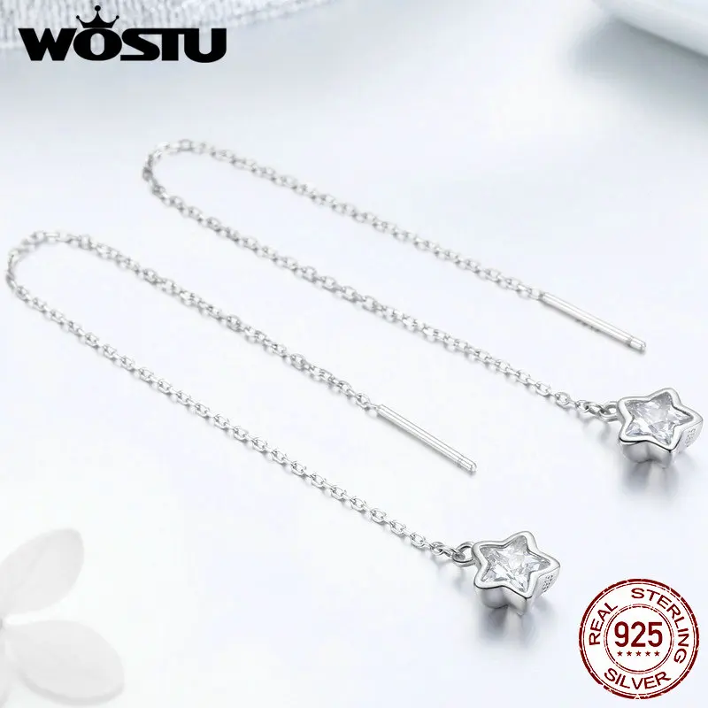 WOSTU Lucky Real 925 пробы, серебряные серьги в форме звезды для женщин, элегантные уникальные ювелирные изделия на день рождения, подарок FIE470