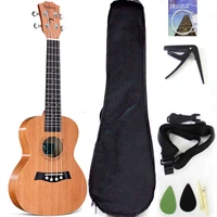 ukulele solid top mahogany with ukulele accessories with gig bagstrapnylon stringelectric tunerpicks