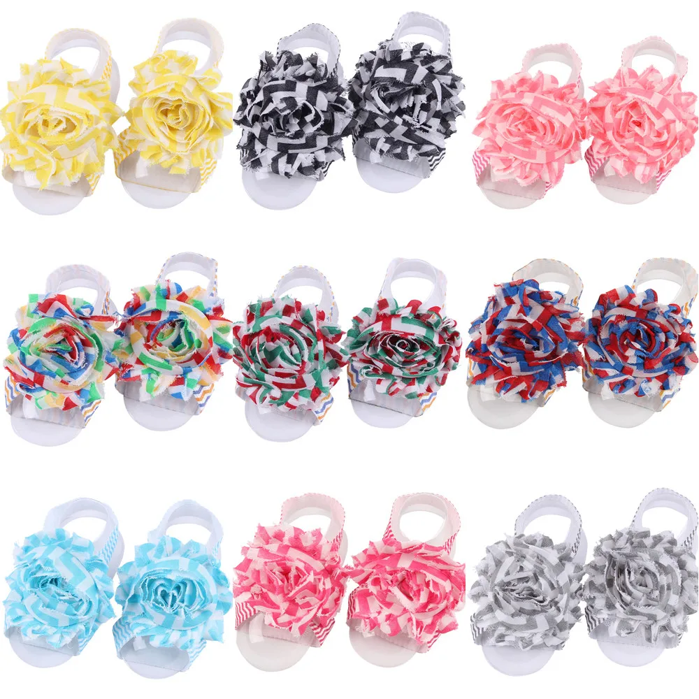 

13pcs/lot chevron shabby trim flower chiffon flower headband Baby foot flower Headband Wristband Hair Bands Barefoot Sandals