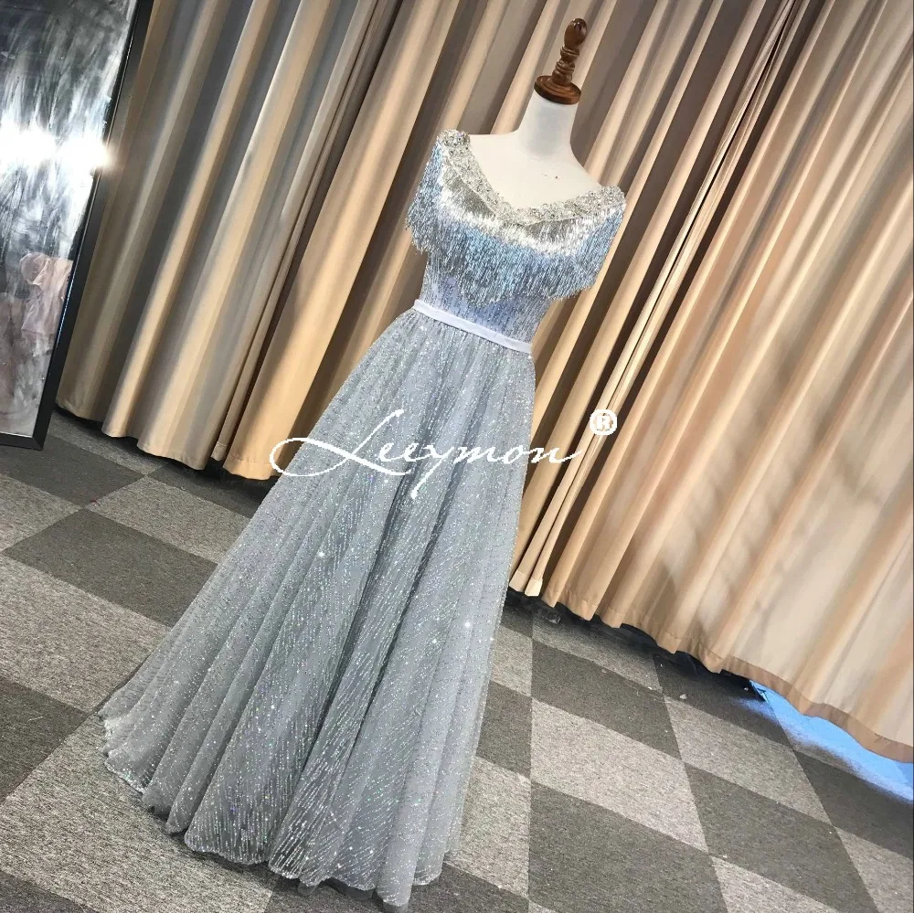 Shiny Silver Beads Evening Dress Long Sleeveless Party Gown vestido de festa longo | Свадьбы и торжества
