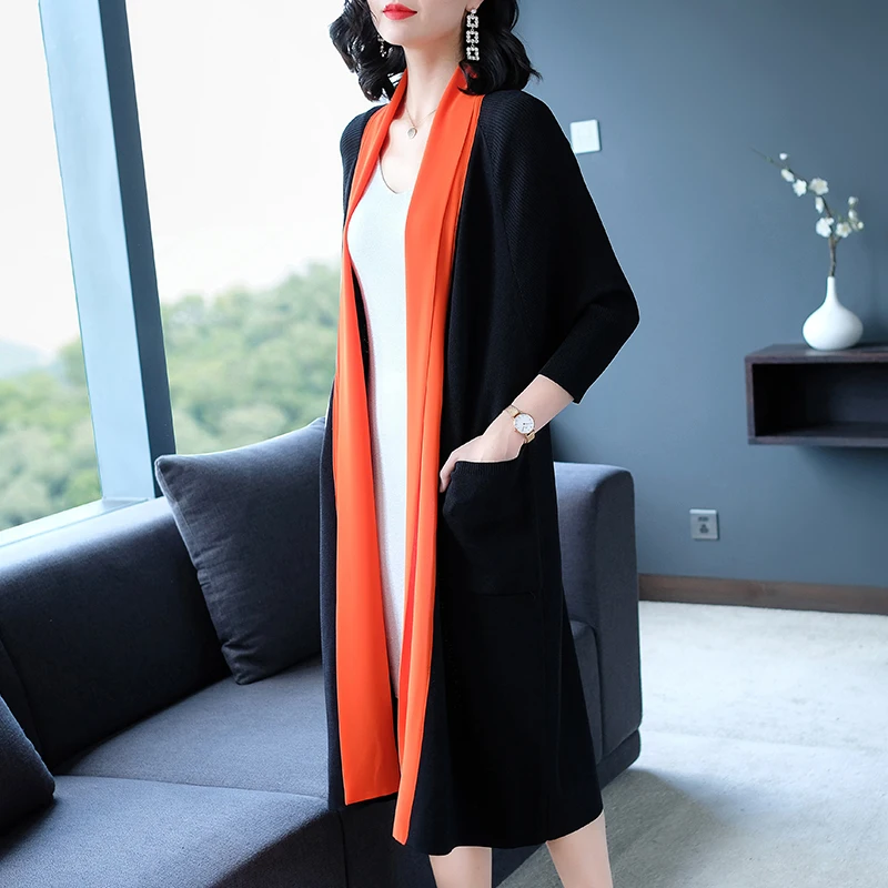JANELUXURY Brand Women's Temperament Long Cardigan 2019 Autumn Winter New Fashion Hit Color Knit Sweater Casual Outwear |