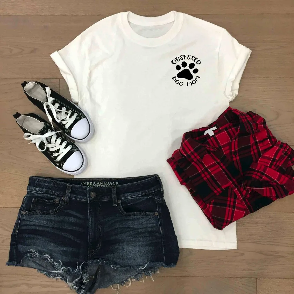 Футболка с карманом для мам одержимой собакой хипстерская Повседневная