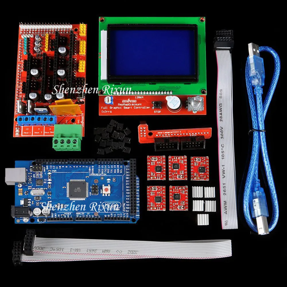 Плата Мега 2560 R3 Mega2560 + RAMPS 1 4 LCD 12864 контроллер Драйвер шагового двигателя A4988 для