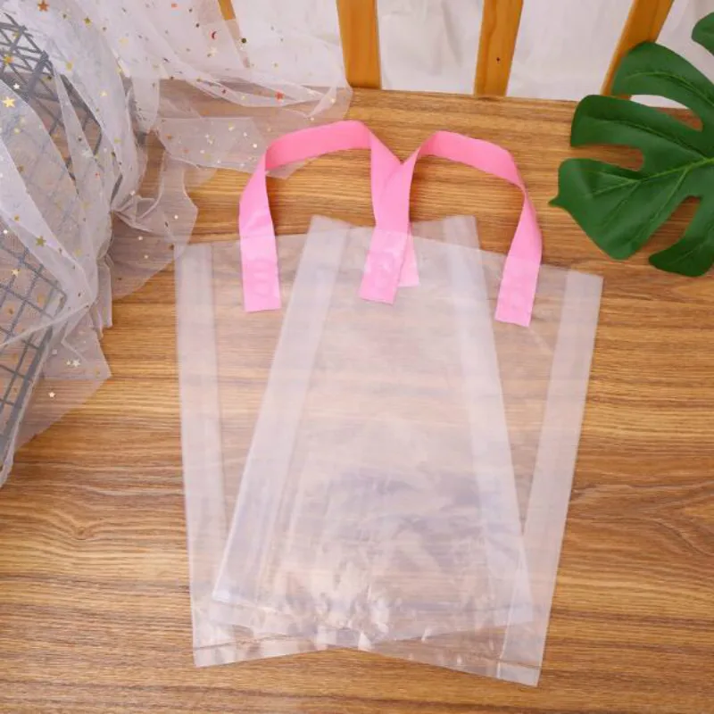 50 шт./лот прозрачная пластиковая сумка для покупок с ручкой подарочная упаковка