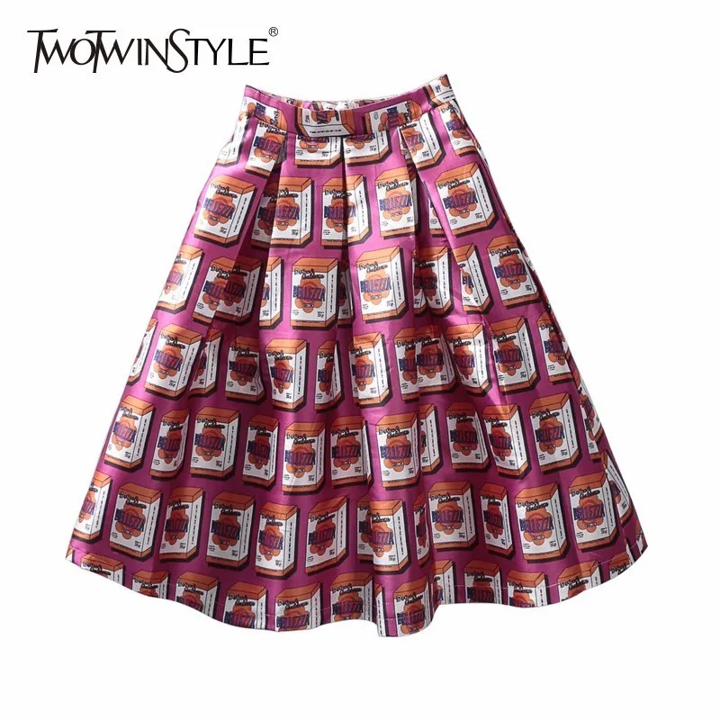 TWOTWINSTYLE мини юбка с принтом для женщин высокой талией на молнии рюшами