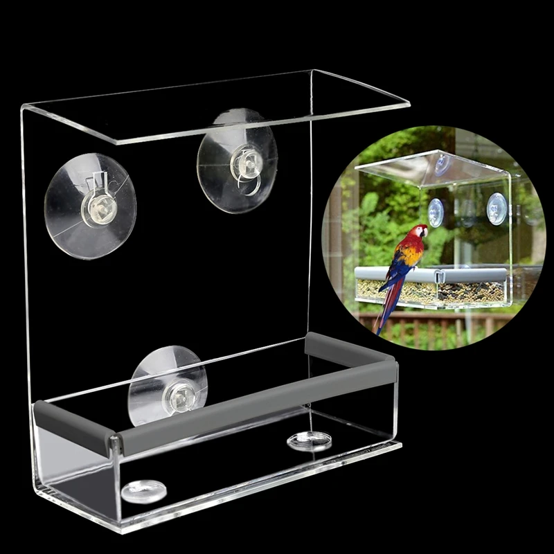 Clear Window Bird Feeder Feeding Squirrel Birdhouse With Suction Tray Cup Mount color random | & Watering Supplies