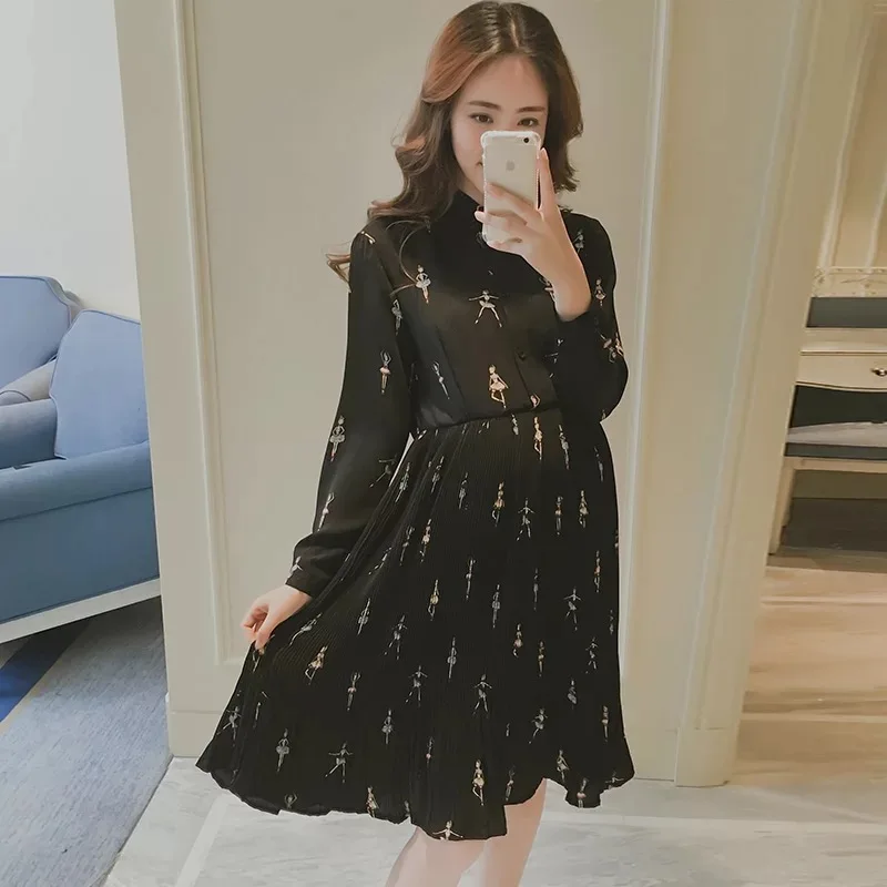 Платье для беременных с длинным рукавом Женская плиссированная короткая одежда