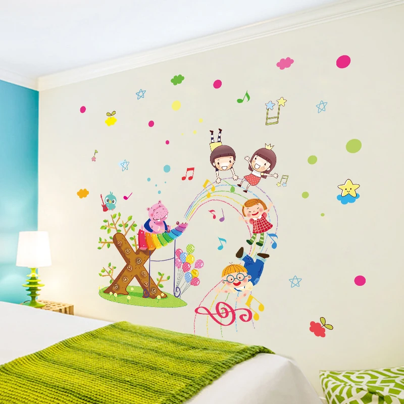 [Fundecoration] цветные наклейки на стену в горошек с музыкальными нотами мультяшными
