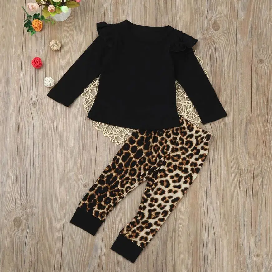 Newborn Infant Baby Girl Leopard Long Sleeve Tops+Pants Outfits Clothes Set fashion cute cotton comfortable July 27 | Детская одежда и