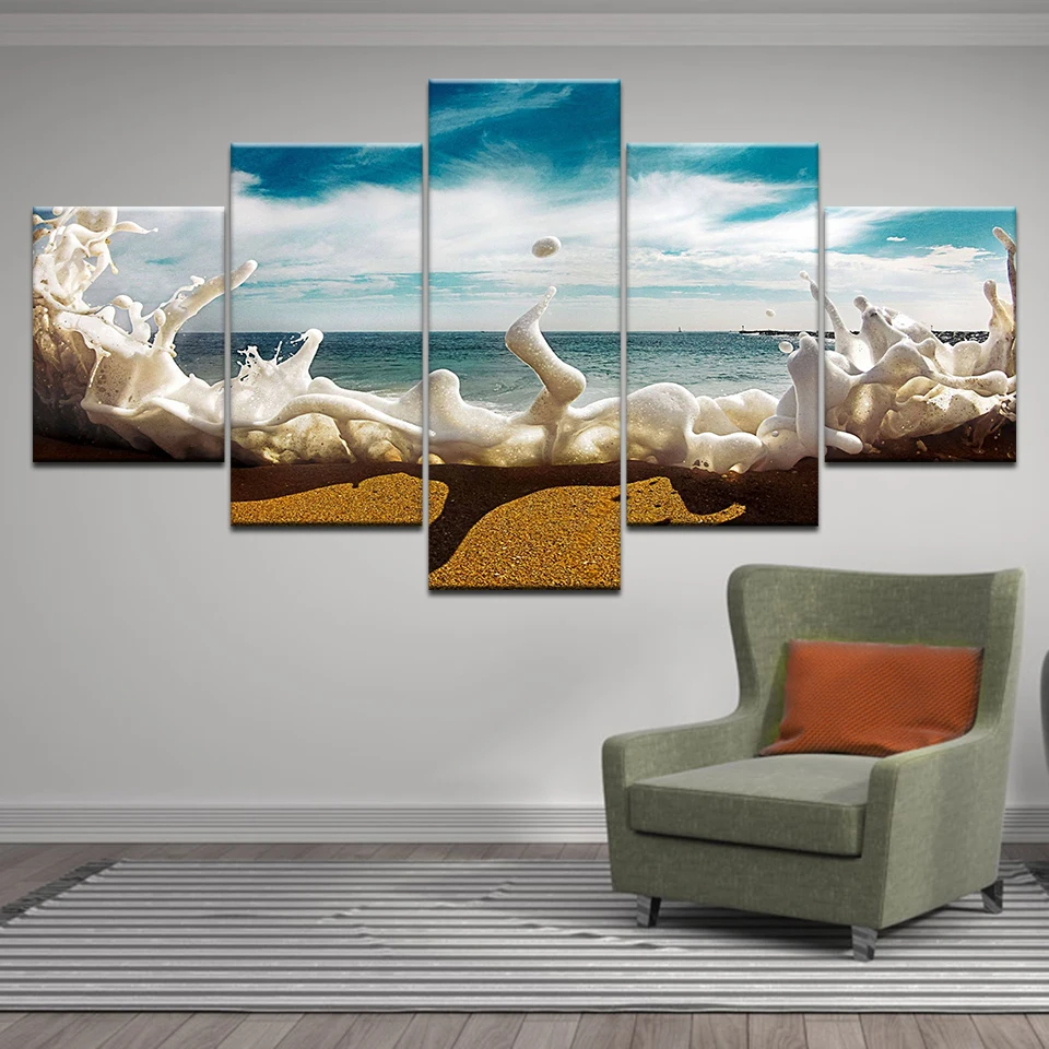 

Wall Art Canvas Painting Living Room HD Print Wave ocean Pictures 5 Pieces Blue Sea Beach Island Seascape Posters Home Decor