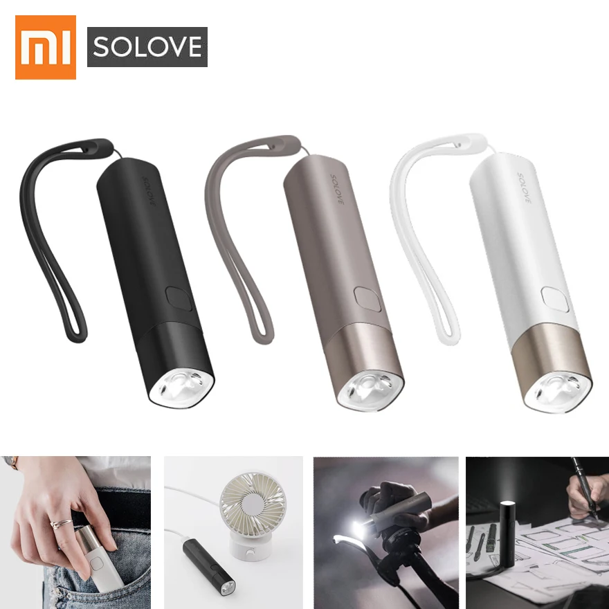 Xiaomi SOLOVE фонарик USB Перезаряжаемый яркий 3000 мАч power Bank портативный мини светодиодный Электрический фонарь для наружного велосипеда и телефона