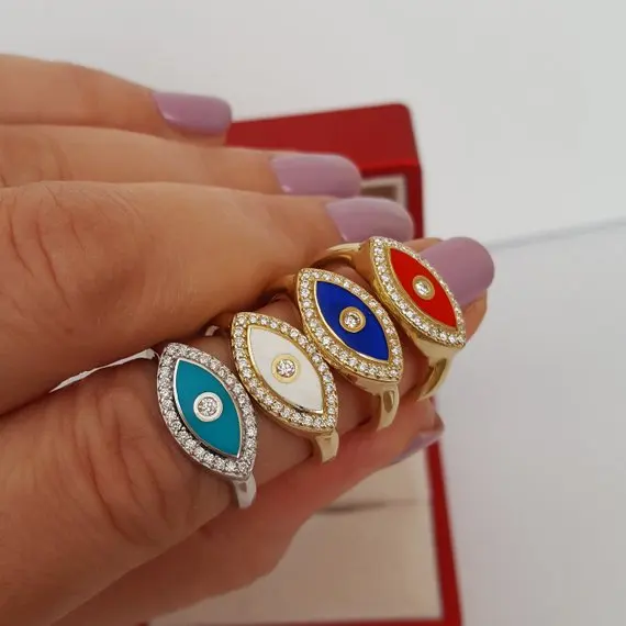 

Enamel turkish evil eye engagement ring simple classic fashion women jewelry drop shipping