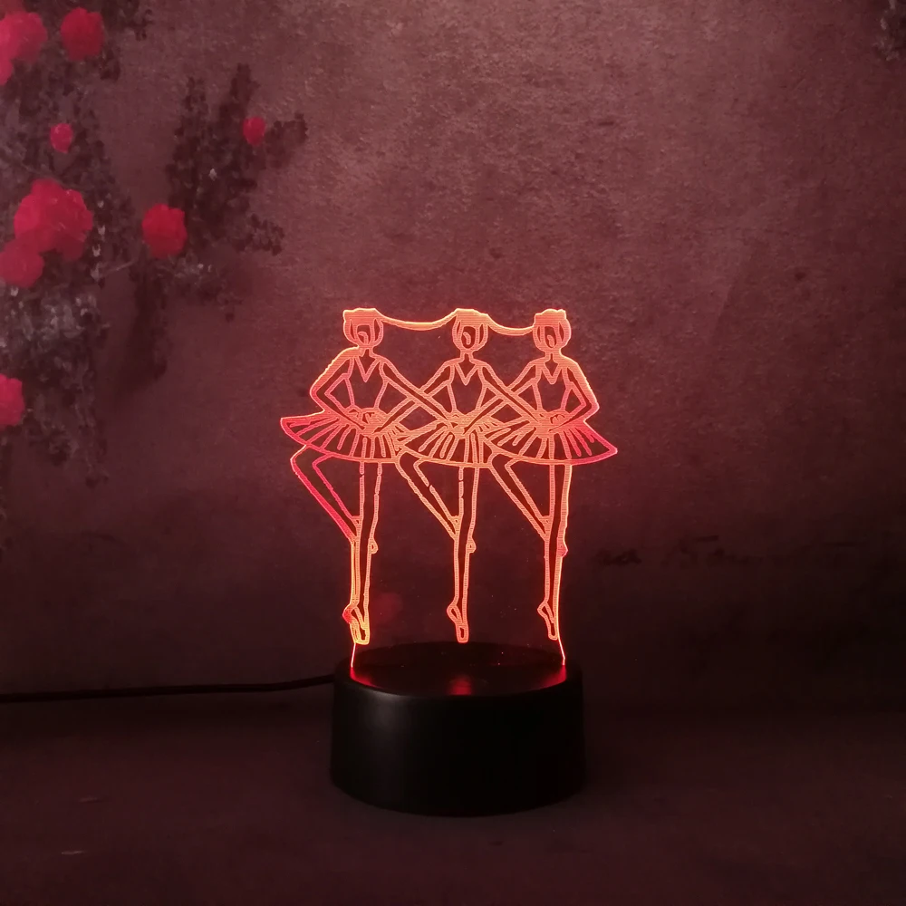 Three Girl Dancing balle 3D LED Night Light for Children Baby Kid Toy Touch 7 Color Bedroom Table Lamp Princess Gift | Лампы и