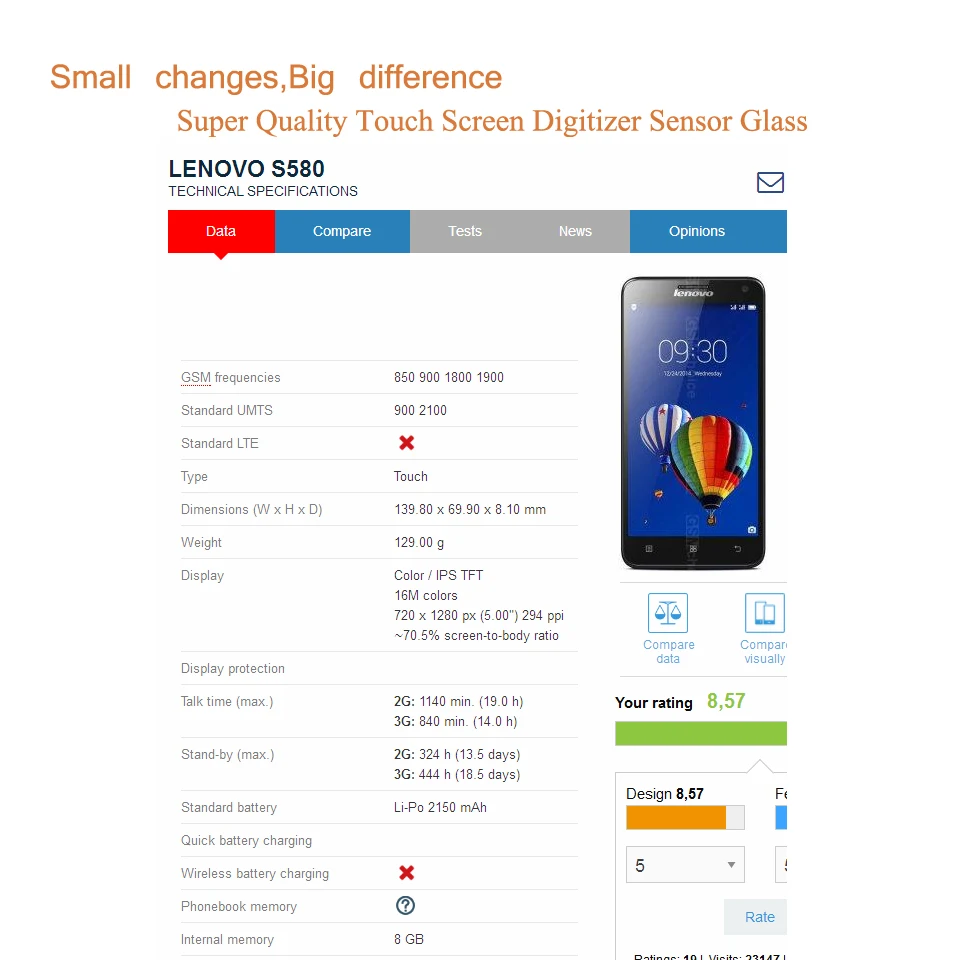 Оригинальный сенсорный экран для Lenovo S580 S 580 дигитайзер Сенсорная панель сенсор