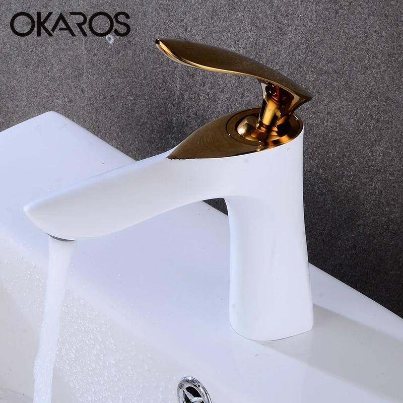 OKAROS белый смеситель для раковины кран воды в форме листа ванной твердая латунь