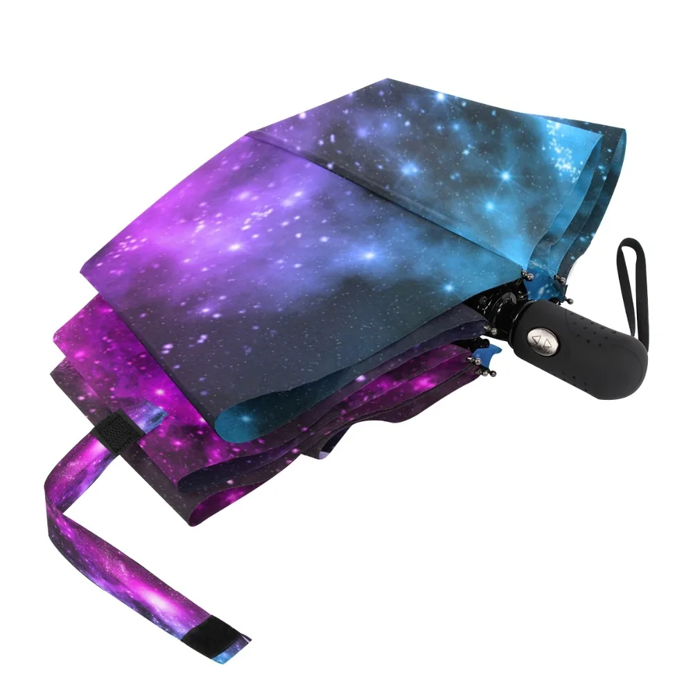 Susino Purple Starry Sky Windproof Umbrellas Fully-automatic Open Metal Pongee Compact Auto Close Three-folding Umbrella | Дом и сад