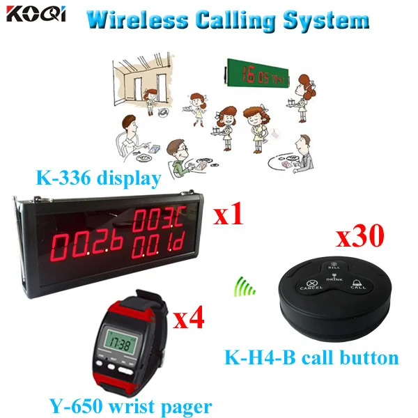 

Restaurant Wireless Ordering System Top Popular Restaurant Waiting Pager (1 display 4 wrist watch 30 call button)