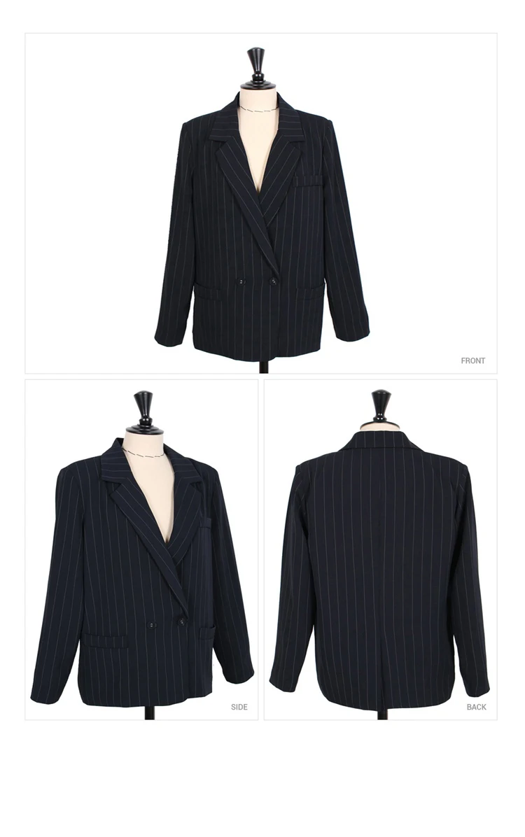 

Work Fashion Pant Suits 2 Piece Set for Women Double Breasted Striped Blazer Jacket & Trouser Office Lady Suit Feminino 2018